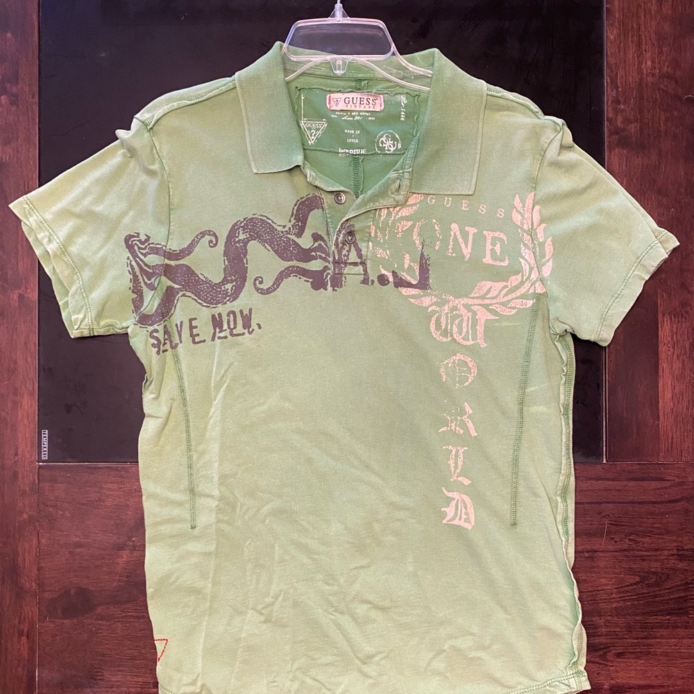 Guess Men's Olive Graphic Polo Shirt